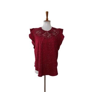 Ranna Gill Anthropologie Womens Floral Top Short Sleeve Red XS